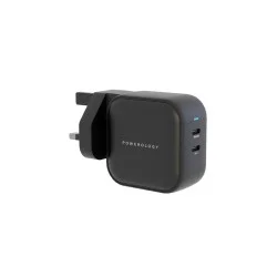 Powerology 65W Dual PD GaN Charger Dual Type-C Power Delivery - Black